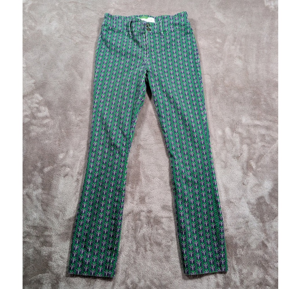 Anthropologie Trousers Womens 0 Green Purple Butterfly Print Slim Fit Pants
